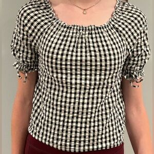 H&M Black and White Plaid Cotton Blouse for Kids age 10-12